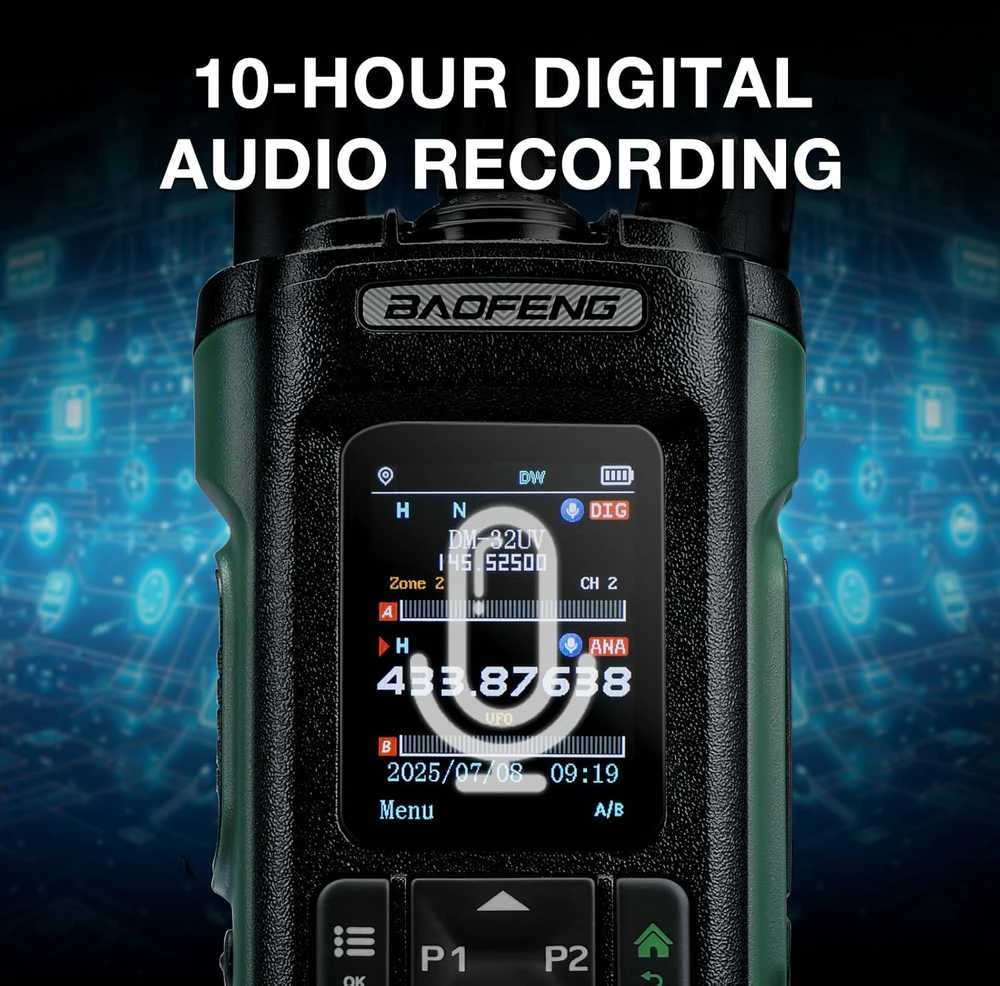 Baofeng nešiojama DMR radijo stotelė 10 W, UHF/VHF/AM/FM, GPS, 4000 kanalų, DM-32UV