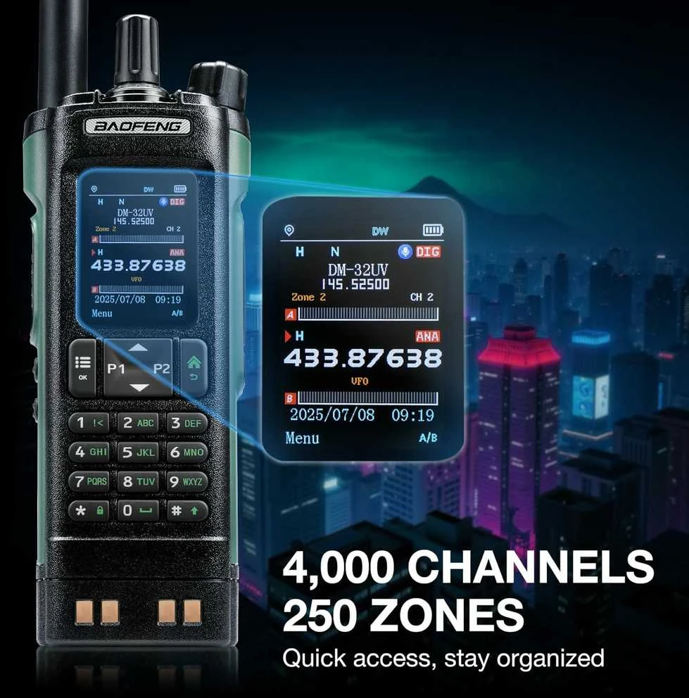 Baofeng nešiojama DMR radijo stotelė 10 W, UHF/VHF/AM/FM, GPS, 4000 kanalų, DM-32UV