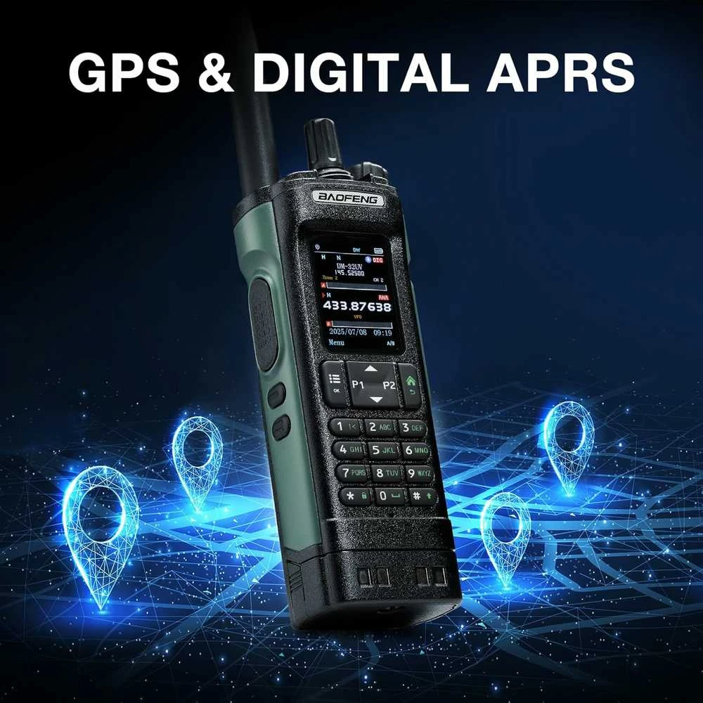 Baofeng nešiojama DMR radijo stotelė 10 W, UHF/VHF/AM/FM, GPS, 4000 kanalų, DM-32UV