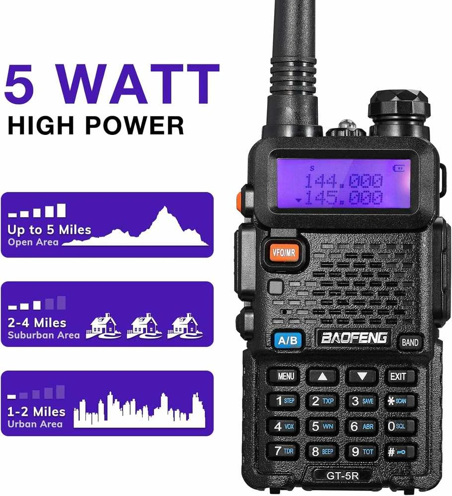 Baofeng nešiojama dvipusė radijo stotis GT-5R, UHF/VHF, 128 kanalai, 1800 mAh, 396 mm antena