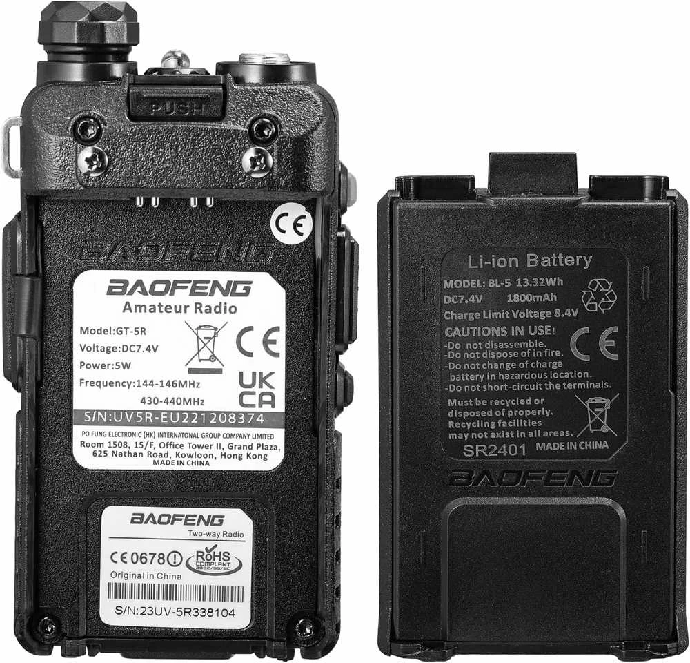 Baofeng nešiojama dvipusė radijo stotis GT-5R, UHF/VHF, 128 kanalai, 1800 mAh, 396 mm antena