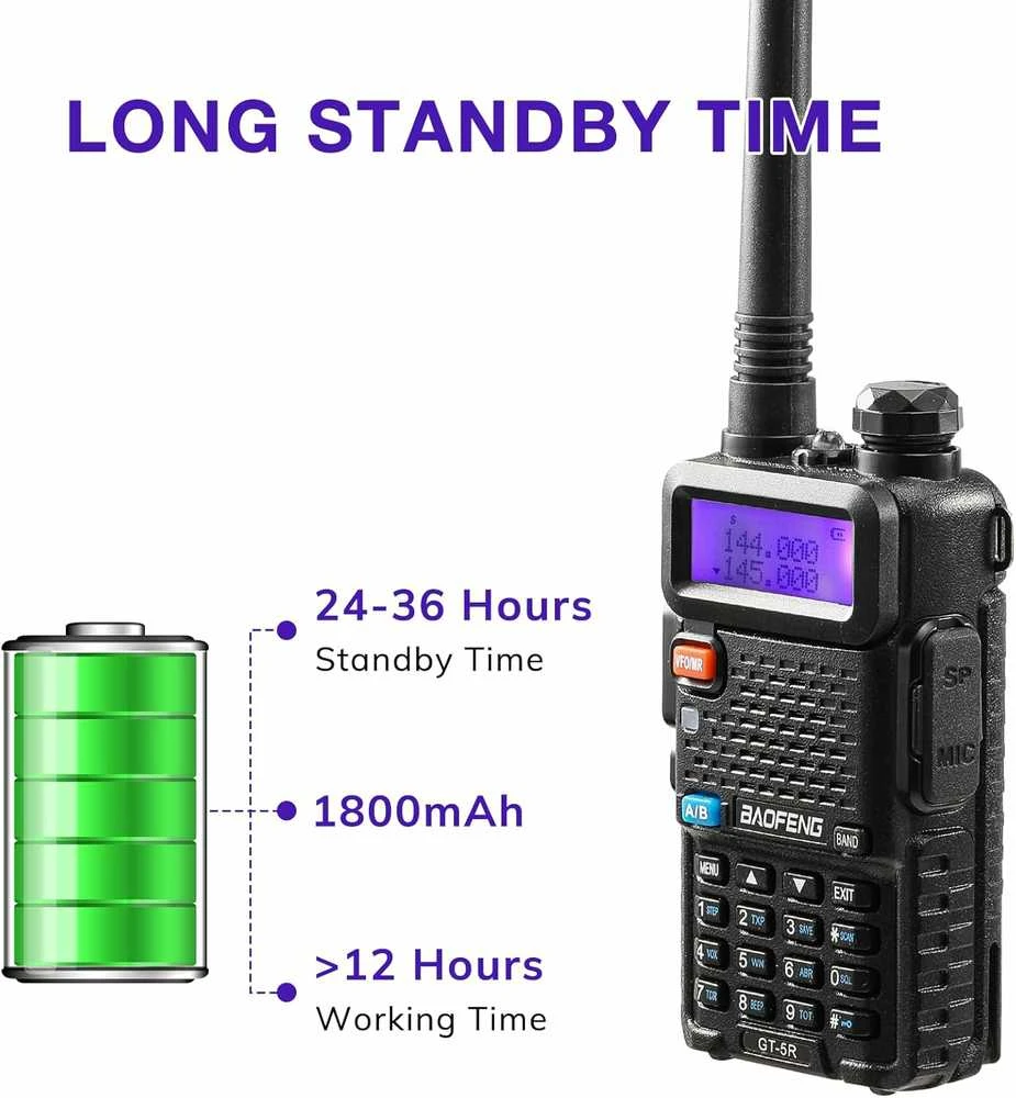 Baofeng nešiojama dvipusė radijo stotis GT-5R, UHF/VHF, 128 kanalai, 1800 mAh, 396 mm antena