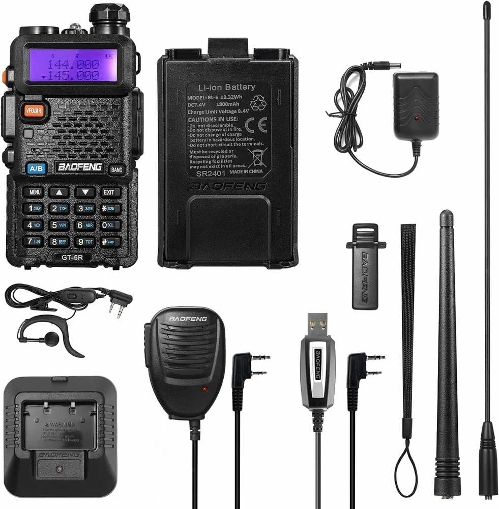 Baofeng nešiojama dvipusė radijo stotis GT-5R, UHF/VHF, 128 kanalai, 1800 mAh, 396 mm antena