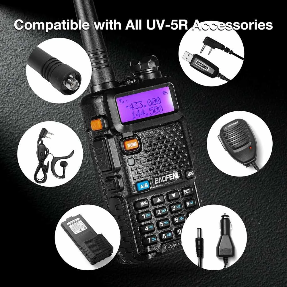 BAOFENG nešiojama racija GT-5R Pro, UHF VHF 128 kanalų, 1800 mAh akumuliatorius