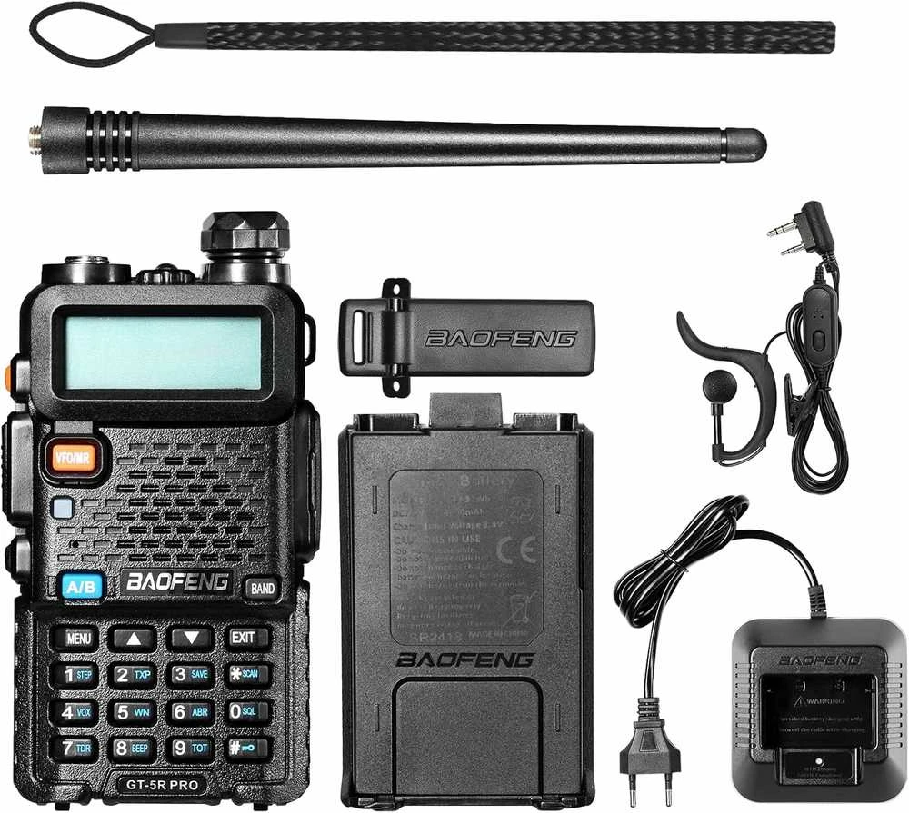 BAOFENG nešiojama racija GT-5R Pro, UHF VHF 128 kanalų, 1800 mAh akumuliatorius