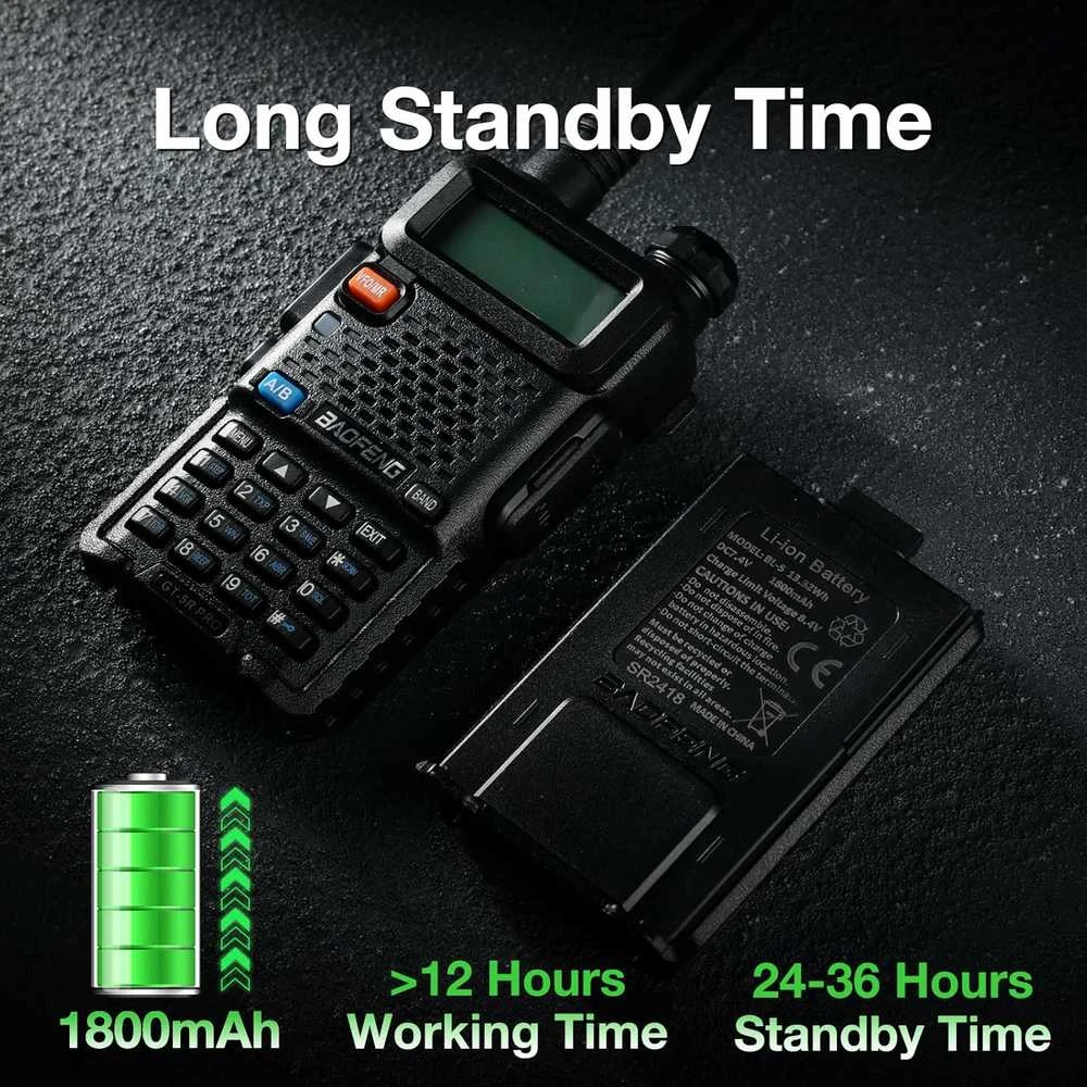 BAOFENG nešiojama racija GT-5R Pro, UHF VHF 128 kanalų, 1800 mAh akumuliatorius