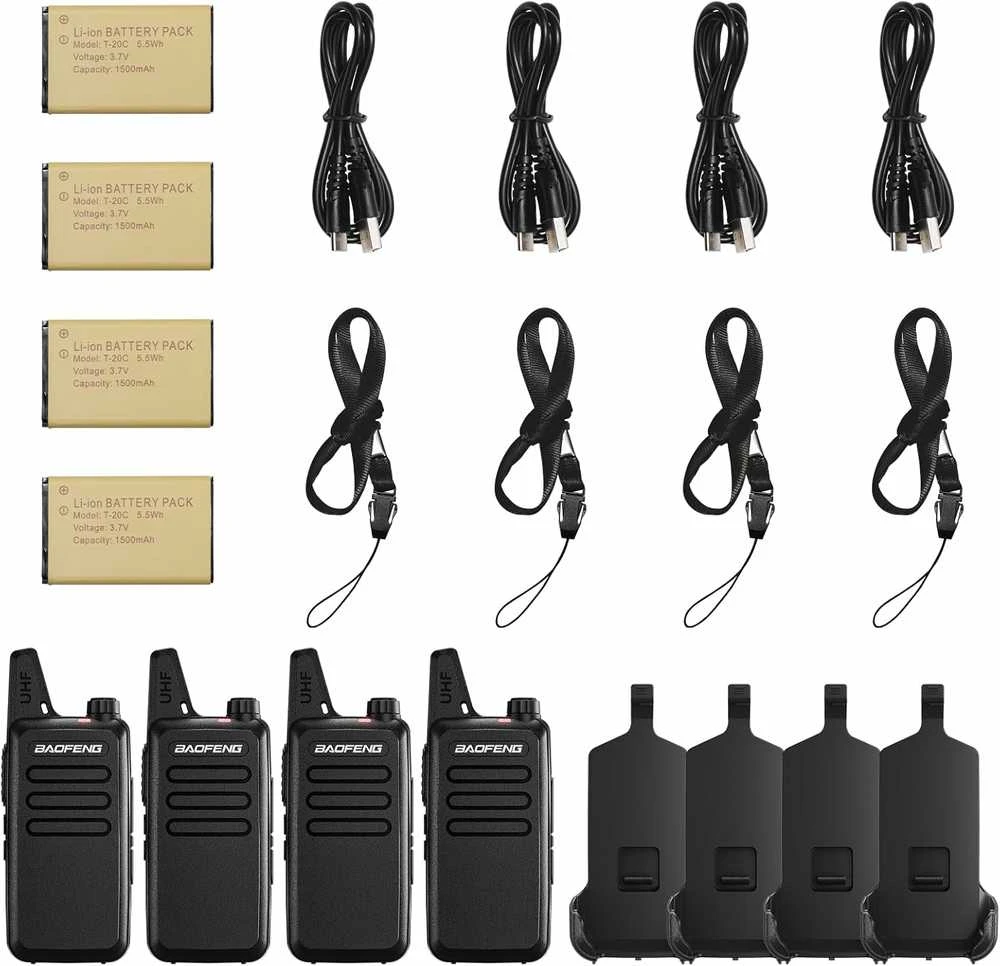 Baofeng PMR446 radijo stotelės rinkinys, 16 kanalų, 3 km nuotolis, 4 vnt., T22