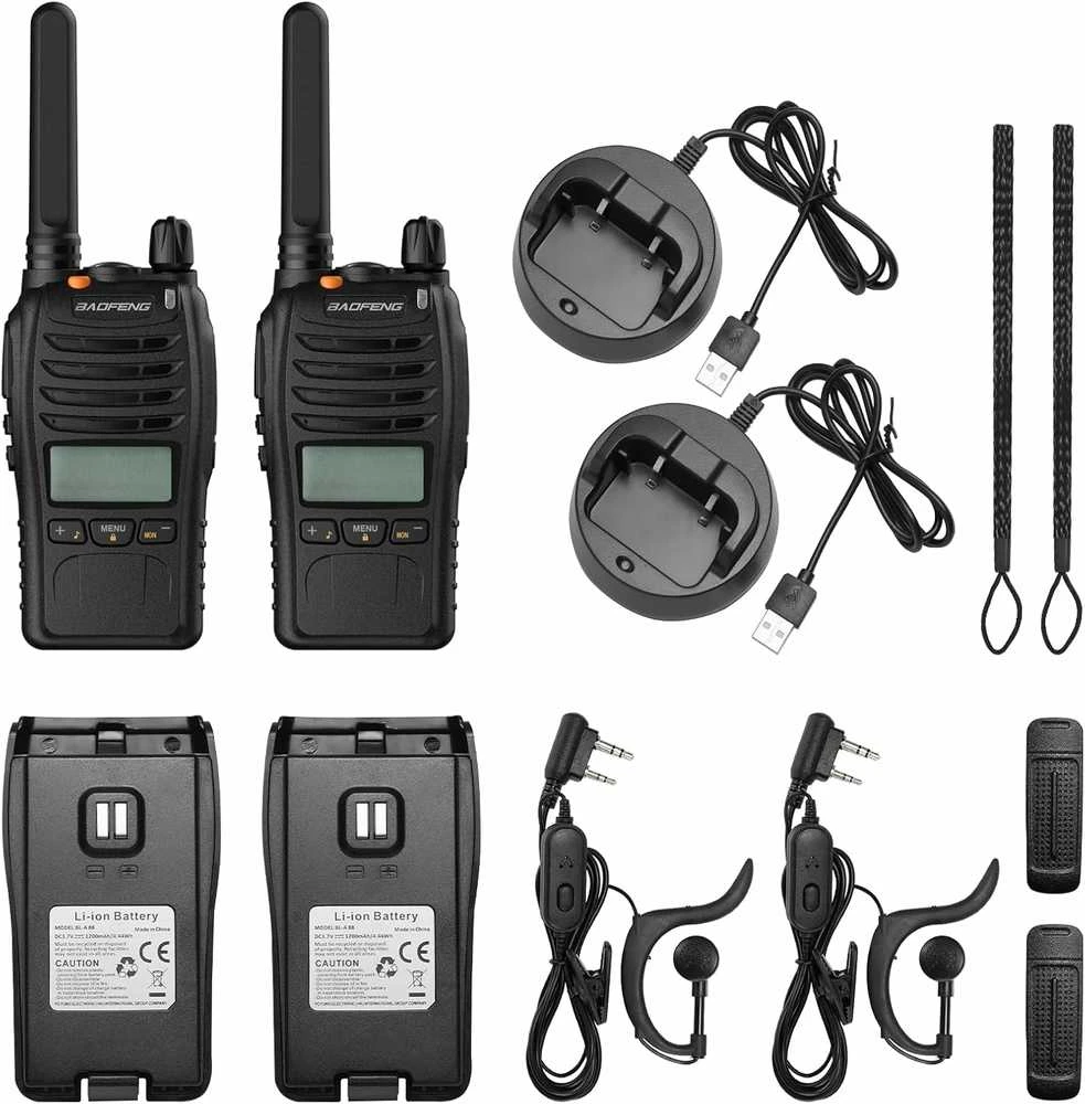 BAOFENG PMR446 radijo stotelės su LCD ekranu, 16 kanalų, baterija 1200 mAh, BF-88ST PRO, 2 vnt.