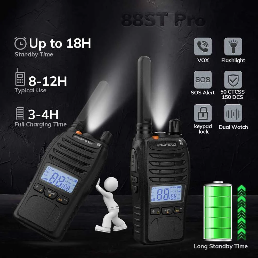 BAOFENG PMR446 radijo stotelės su LCD ekranu, 16 kanalų, baterija 1200 mAh, BF-88ST PRO, 2 vnt.