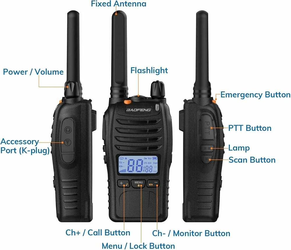 BAOFENG PMR446 radijo stotelės su LCD ekranu, 16 kanalų, baterija 1200 mAh, BF-88ST PRO, 2 vnt.