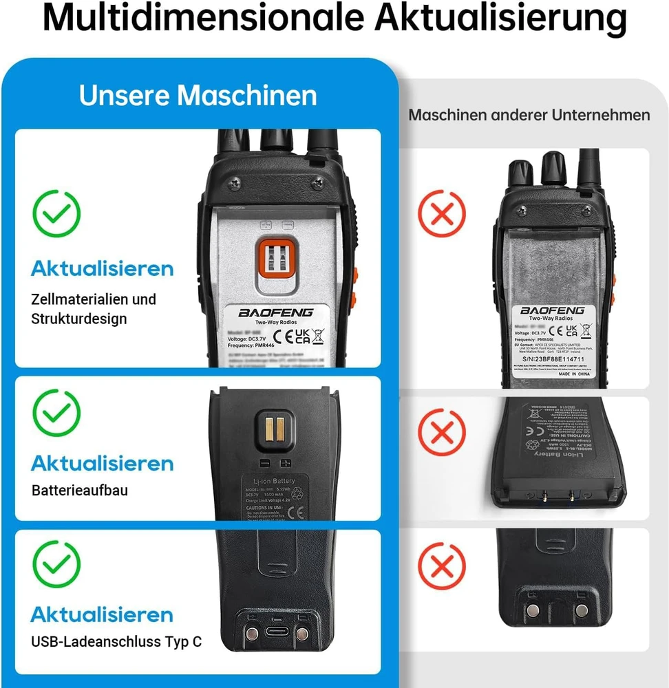 BAOFENG racijos PMR 446, 16 kanalų, iki 5 km, 1500 mAh, modelis 88E