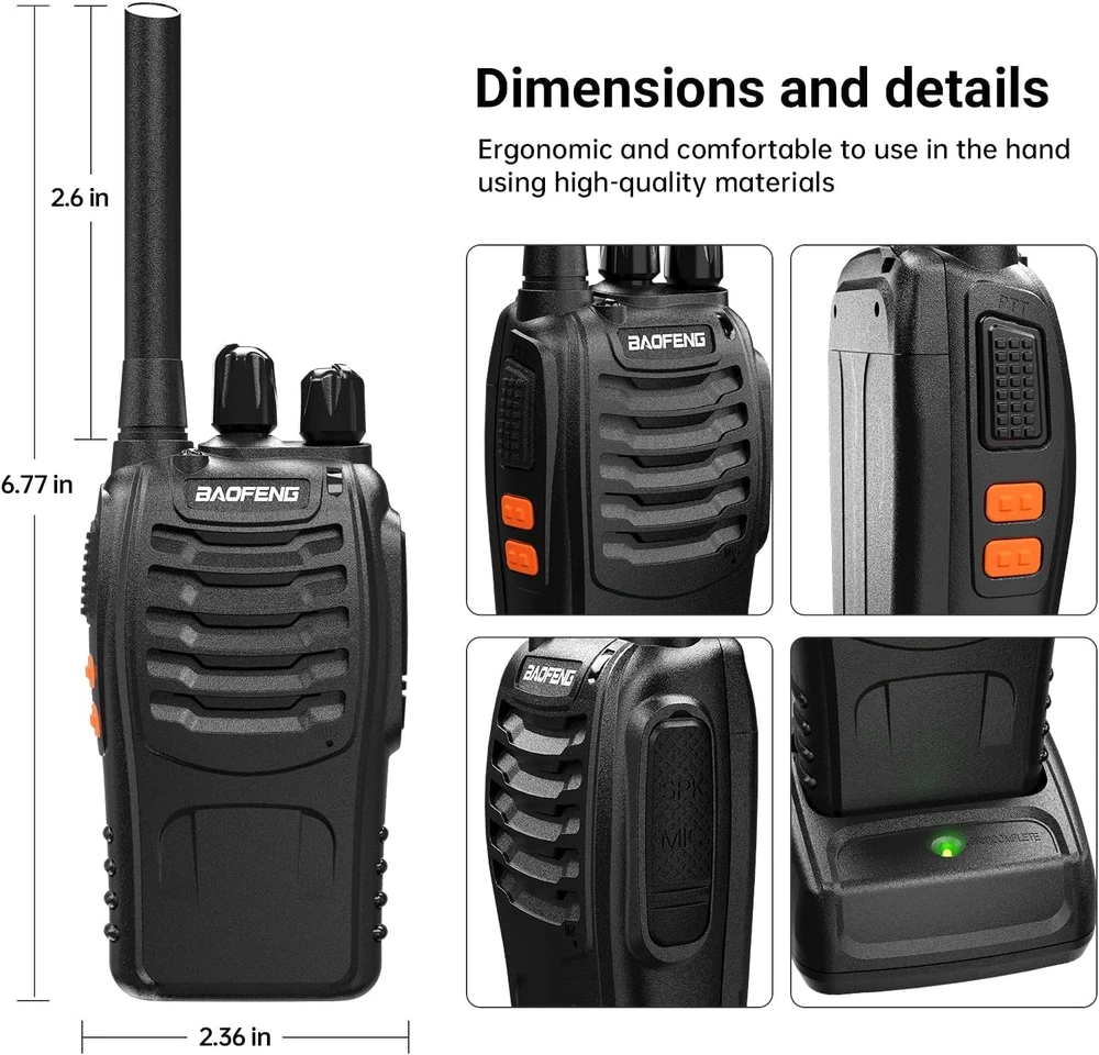 BAOFENG racijos PMR 446, 16 kanalų, iki 5 km, 1500 mAh, modelis 88E