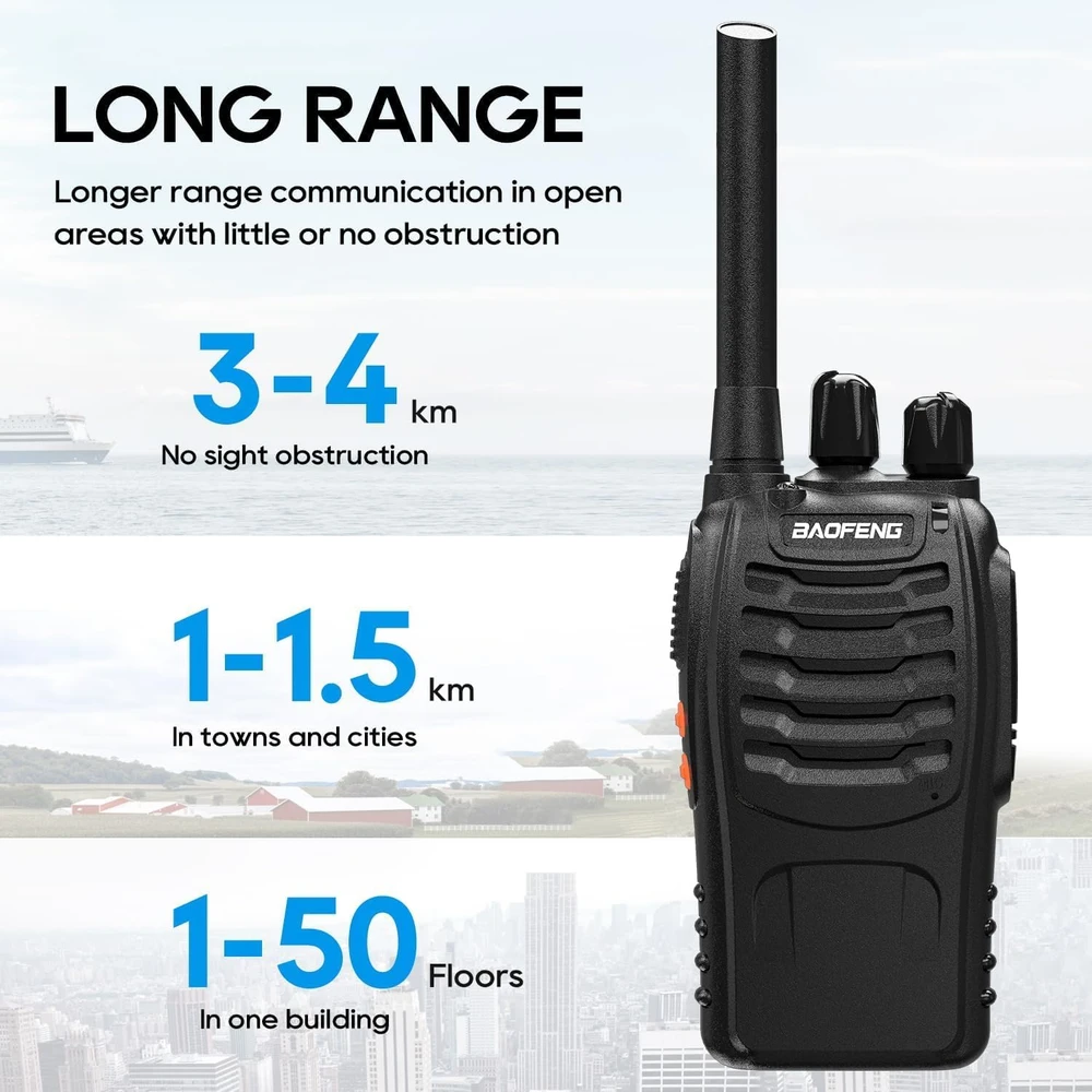 BAOFENG racijos PMR 446, 16 kanalų, iki 5 km, 1500 mAh, modelis 88E