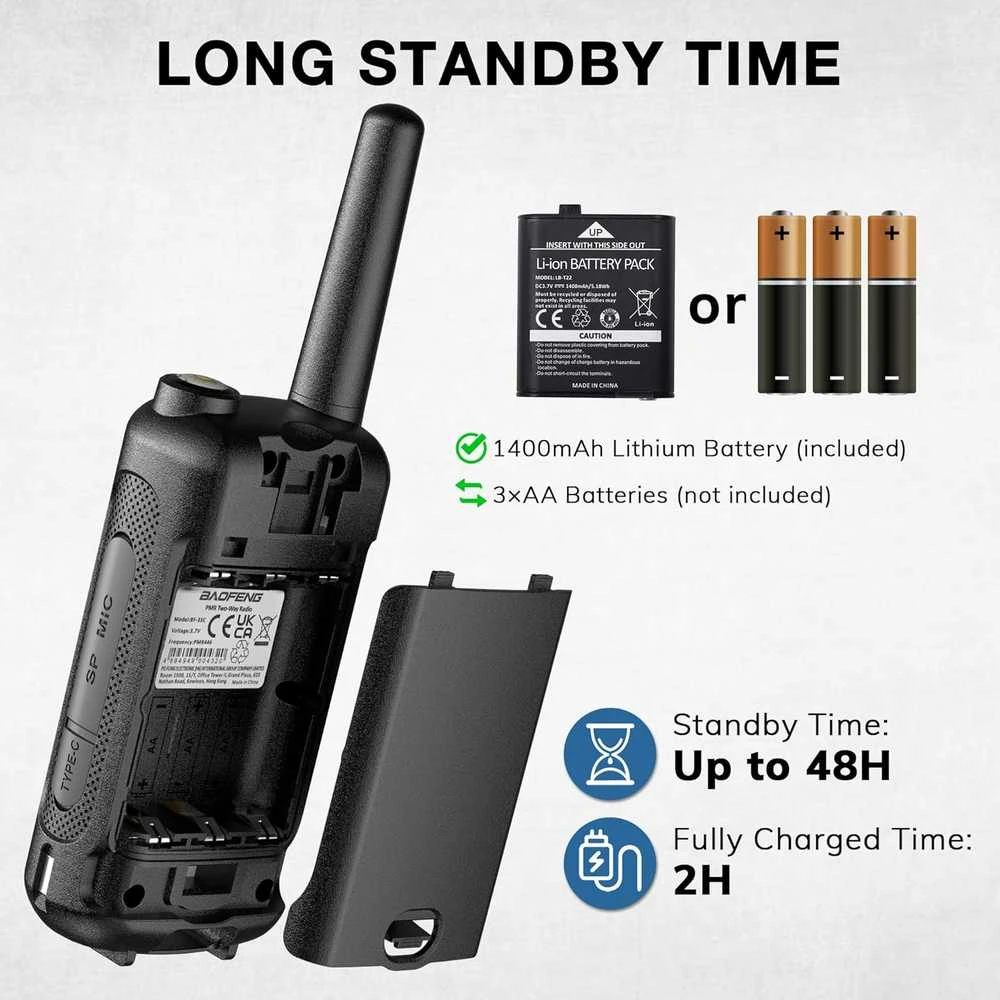 Baofeng vaikų racijos PMR446, 16 kanalų, USB-C įkrovimas, spalvotos, BF-33C