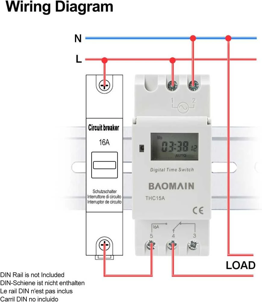 Baomain programuojama skaitmeninė laikmačio relė, LCD ekranas, 12 V DC, 16 A, THC15A