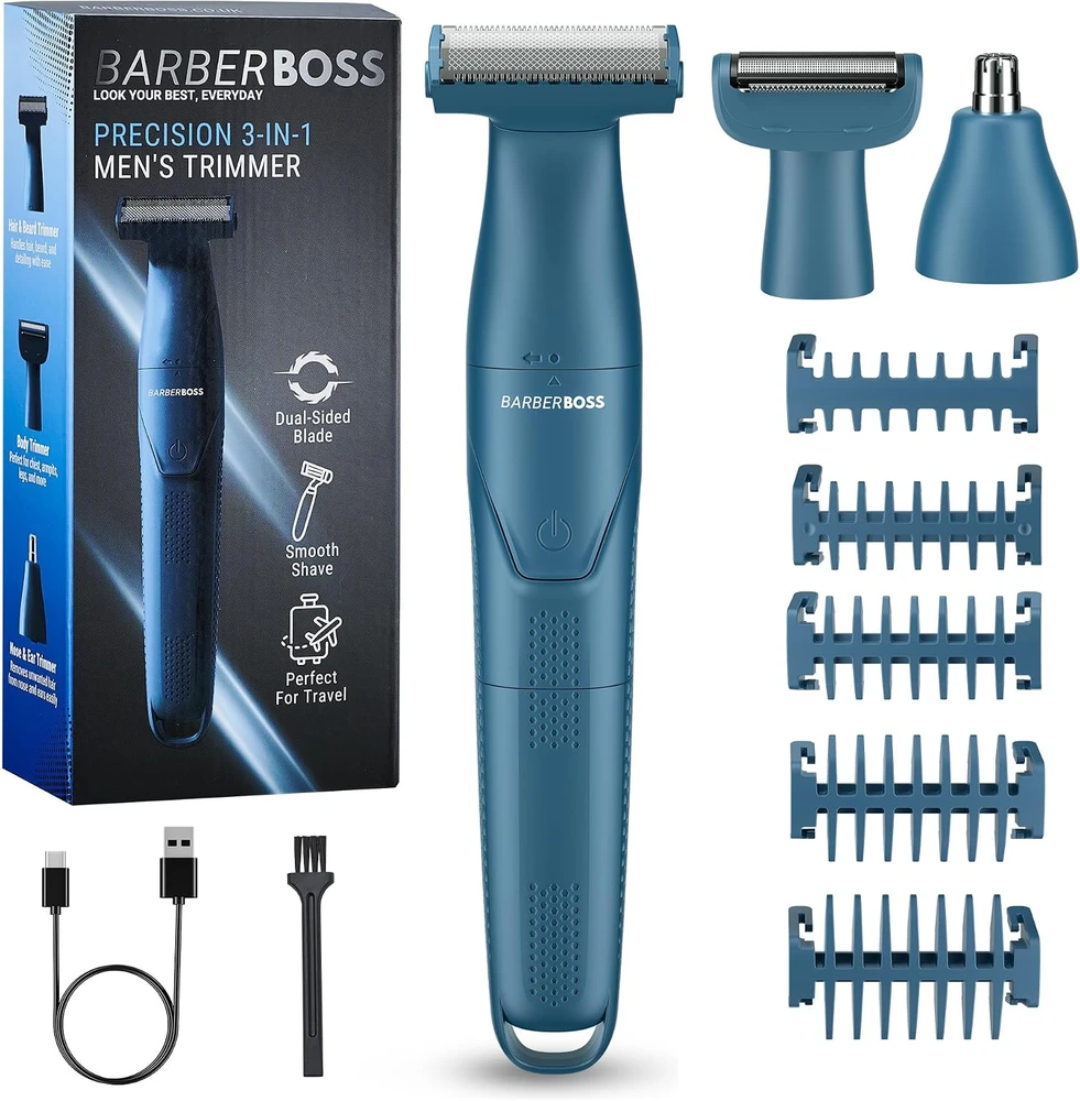 Barzdaskutė BARBERBOSS 3 viename barzdos ir plaukų trimeris su USB įkrovimu QR-2303
