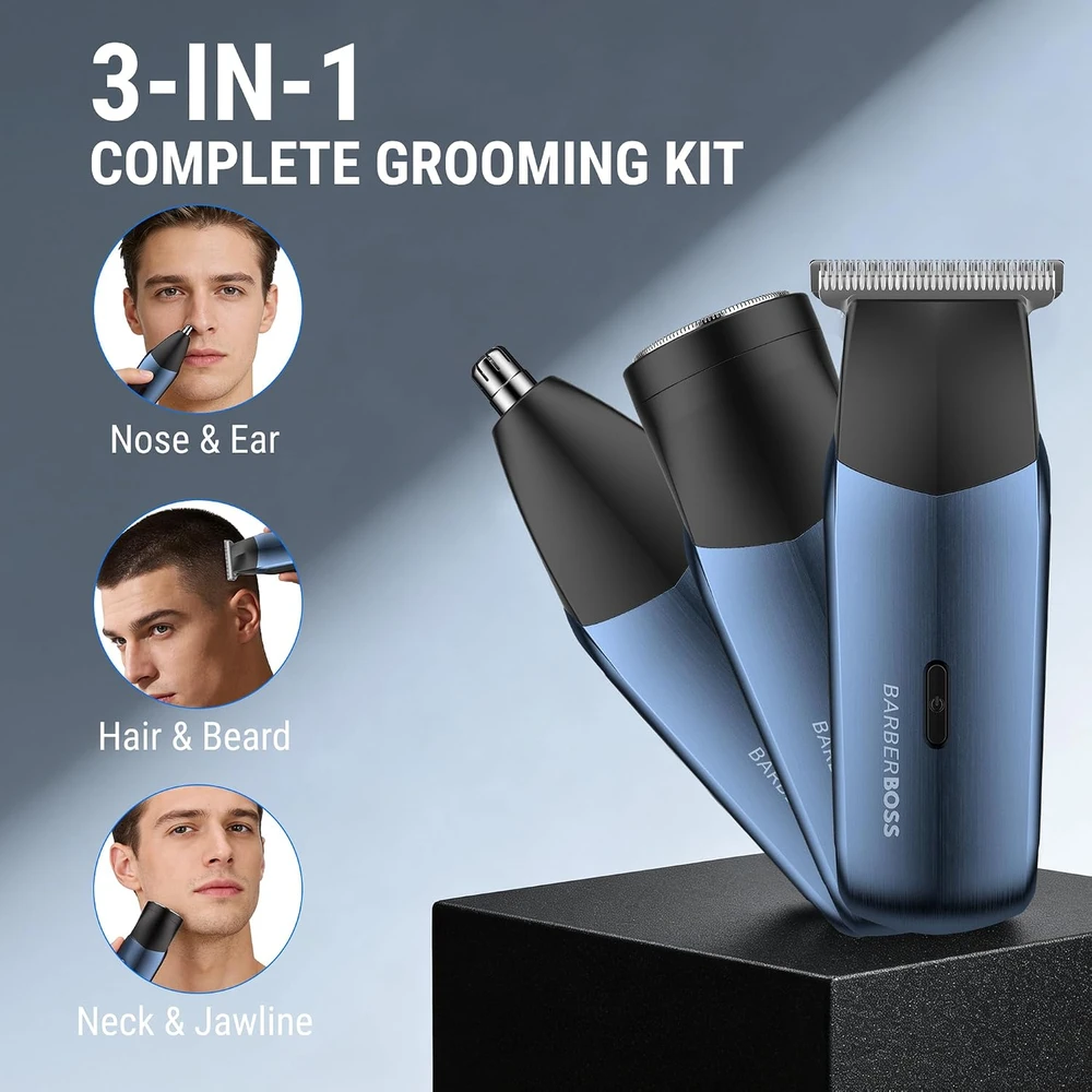 Barzdaskutė BARBERBOSS 3 viename kelioninis barzdos, plaukų, nosies ir ausų trimeris QR-2212
