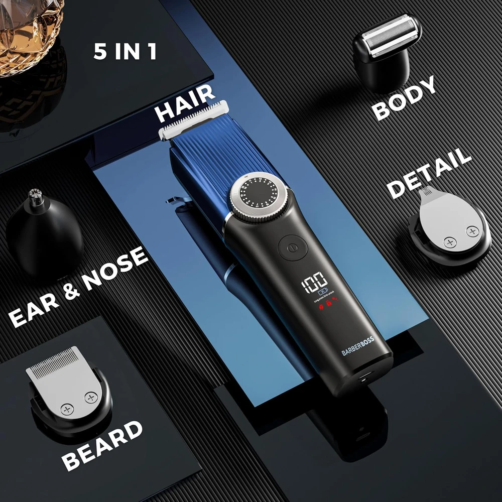BARBERBOSS 5 viename barzdos ir plaukų kirpimo mašinėlė su nosies trimeriu QR-6088