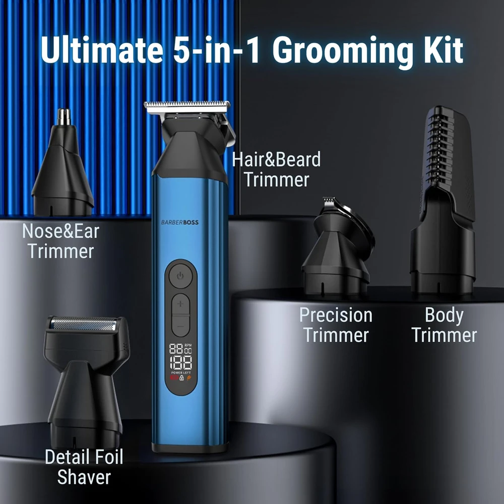 Barzdaskutė BARBERBOSS 5 viename belaidis plaukų ir barzdos trimeris su USB įkrovimu QR-6020