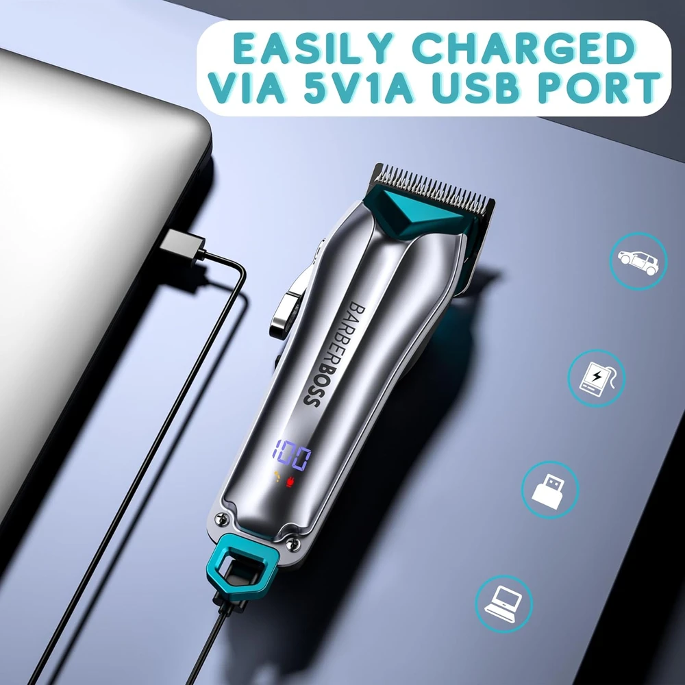 BARBERBOSS belaidė gyvūnų kirpimo mašinėlė su LED ekranu ir USB įkrovimu QR-9088