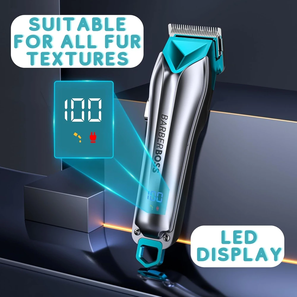 BARBERBOSS belaidė gyvūnų kirpimo mašinėlė su LED ekranu ir USB įkrovimu QR-9088
