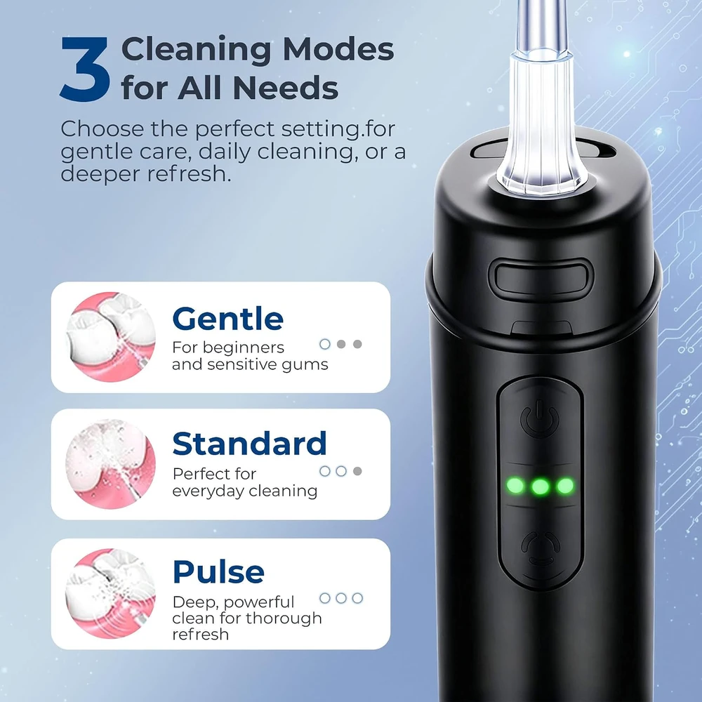 BARBERBOSS belaidis burnos irigatorius su 3 režimais, 6 antgaliais ir USB-C, QR-7112