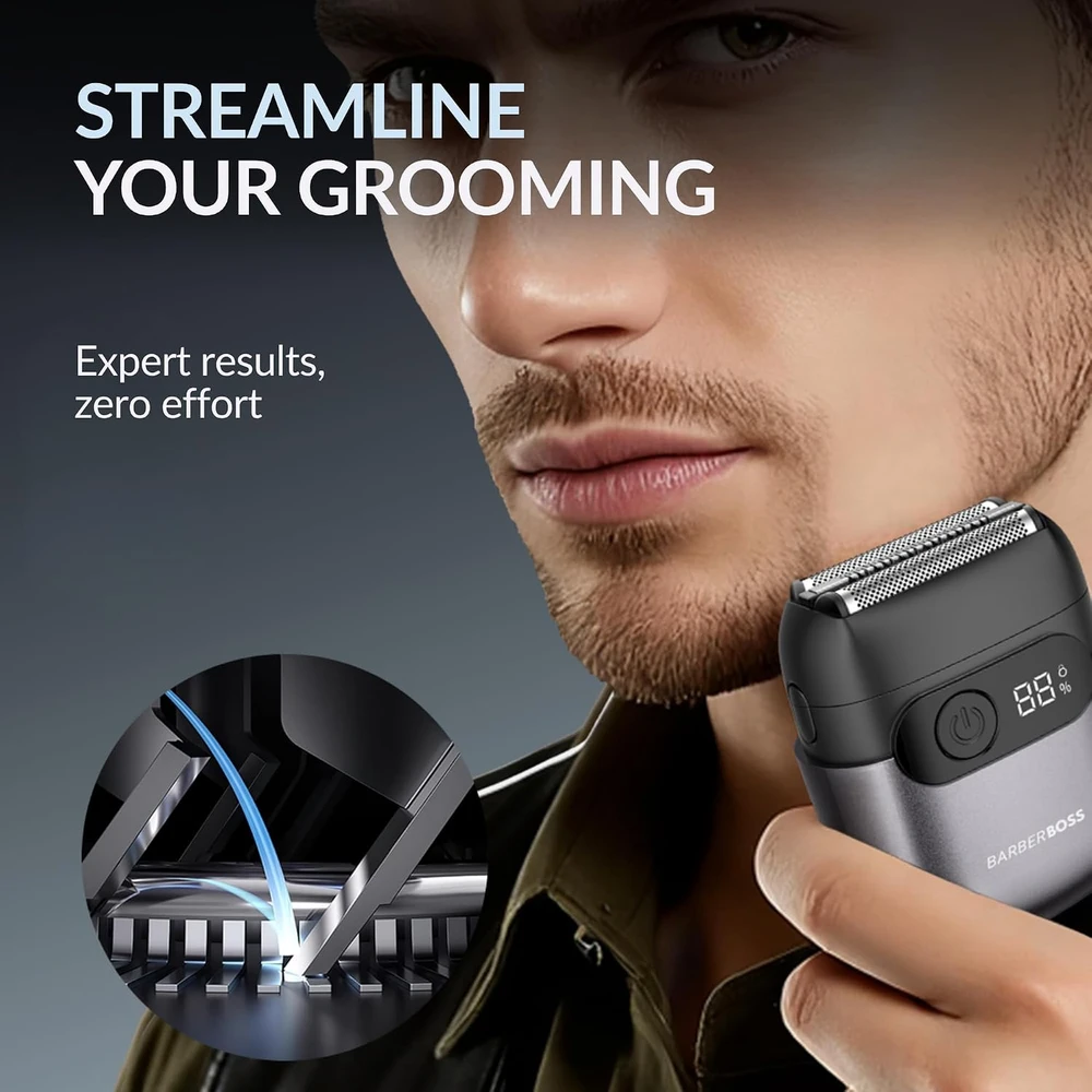 BARBERBOSS elektrinė folinė skutimosi mašinėlė vyrams su USB-C, IPX7, QR-2754