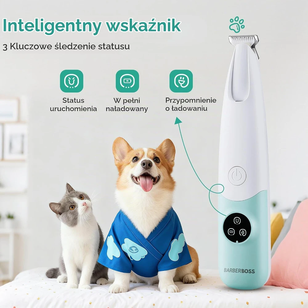 BARBERBOSS gyvūnų kailio kirpimo mašinėlė su LED apšvietimu ir USB įkrovimu QR-9001