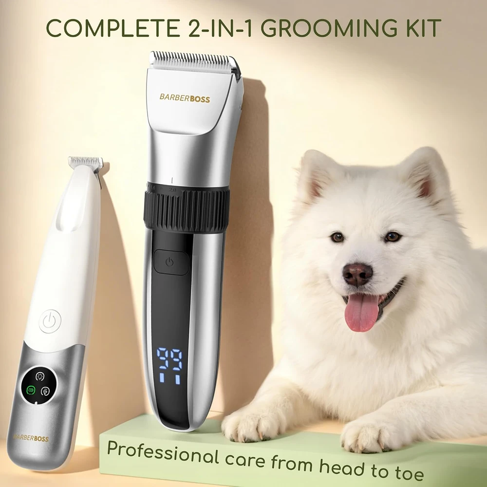 BARBERBOSS gyvūnų kailio kirpimo mašinėlių rinkinys 2 viename, USB, QR-9111