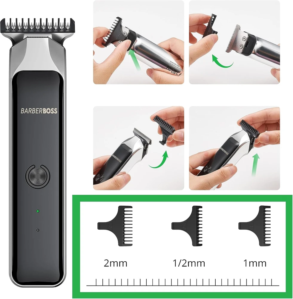 BARBERBOSS plaukų ir barzdos kirpimo mašinėlė su USB įkrovimu ir plieniniais ašmenimis QR-2090