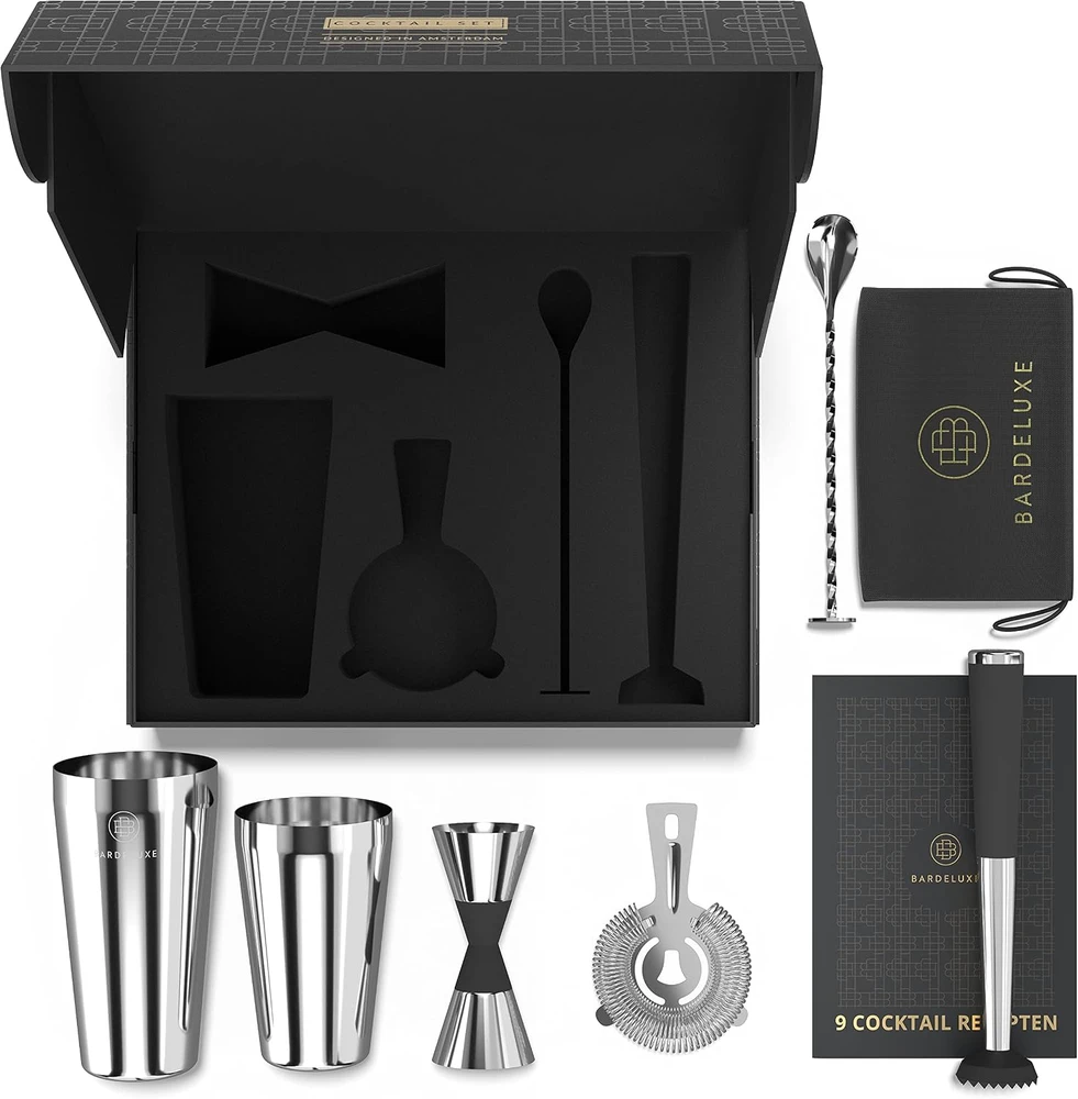 BarDeluxe barmeno rinkinys su Boston plaktuvu, 750 ml, nerūdijantis plienas, BOSTON-SILVER1