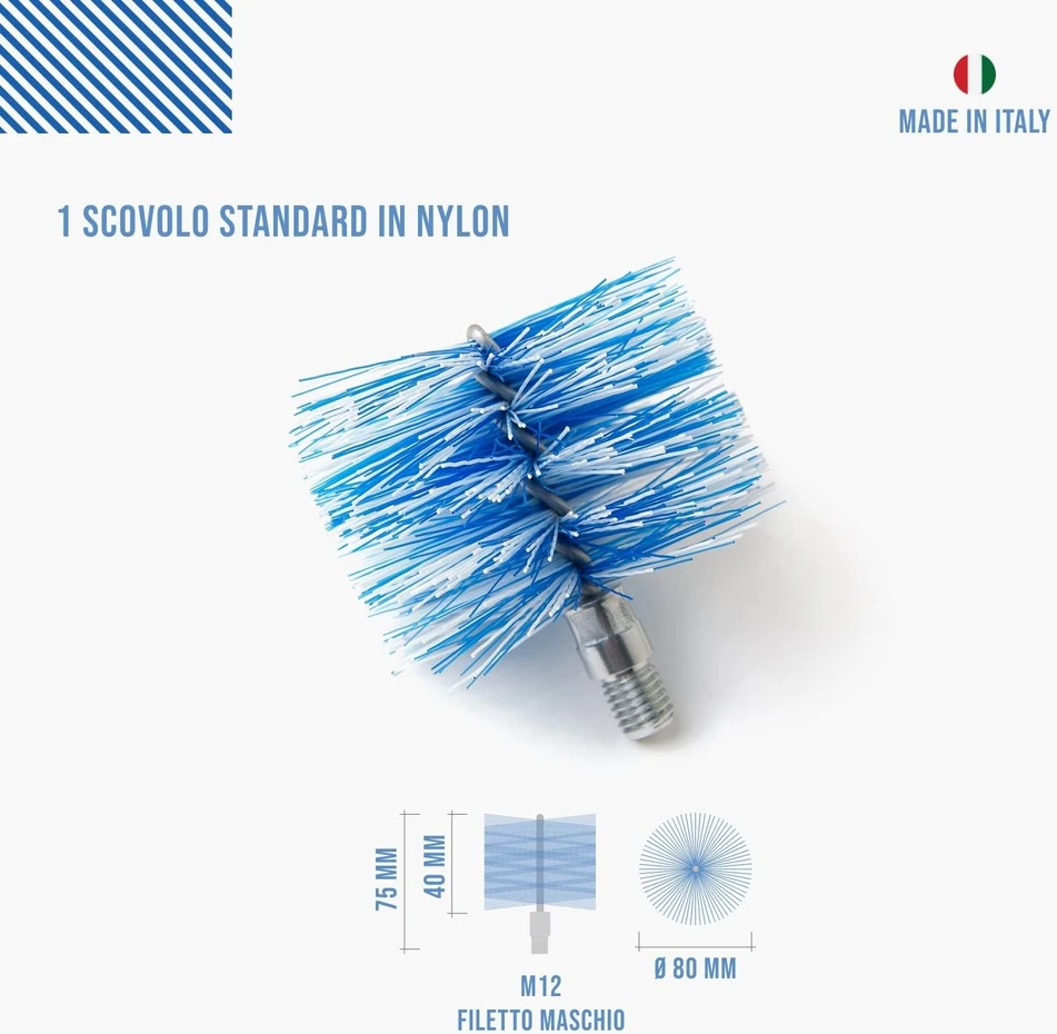 BARETTO granulinės krosnelės valymo rinkinys su 6 m prailgintuvais ir 80/100 mm šepečiais KB6-2SCP