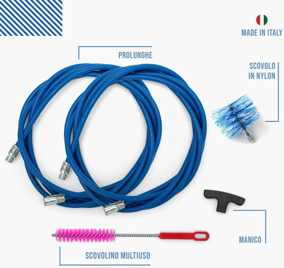 BARETTO granulinės krosnelės valymo rinkinys su 6 m prailgintuvais ir 80/100 mm šepečiais KB6-2SCP