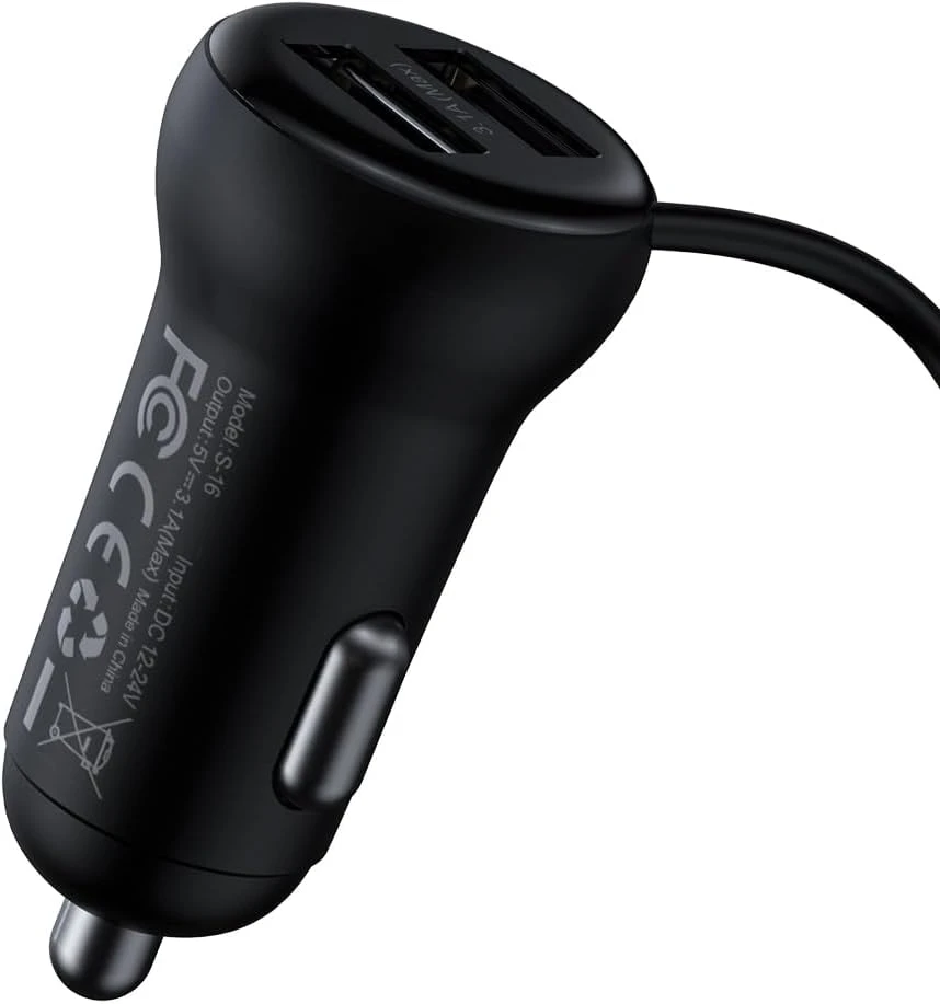 Transmiteris Baseus T-Typed S-16 Bluetooth MP3 grotuvas/FM bangų moduliatorius (laisvų rankų įranga,Micro SD,LCD,2xUSB Quick Charge 2.1A įkroviklis) juodas CCTM-D01