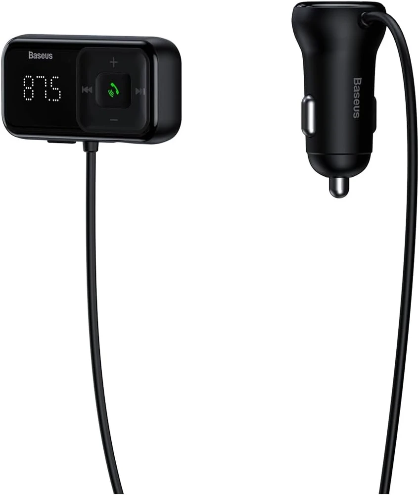Transmiteris Baseus T-Typed S-16 Bluetooth MP3 grotuvas/FM bangų moduliatorius (laisvų rankų įranga,Micro SD,LCD,2xUSB Quick Charge 2.1A įkroviklis) juodas CCTM-D01