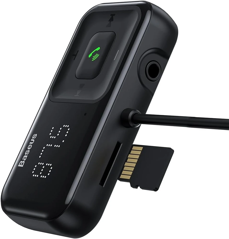 Transmiteris Baseus T-Typed S-16 Bluetooth MP3 grotuvas/FM bangų moduliatorius (laisvų rankų įranga,Micro SD,LCD,2xUSB Quick Charge 2.1A įkroviklis) juodas CCTM-D01