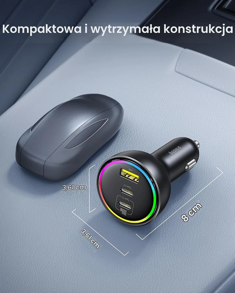 Baseus automobilinis įkroviklis 152.5 W su 2 USB-C, USB-A, RGB ir 100 W USB-C laidu BSCC-ZX-CCL