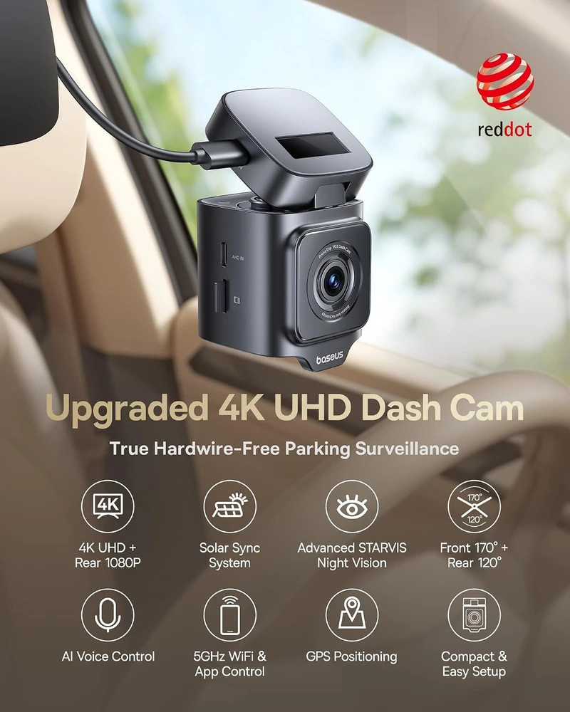 Baseus automobilinis vaizdo registratorius VD1 PRO su priekine 4K ir galine 1080p kamera