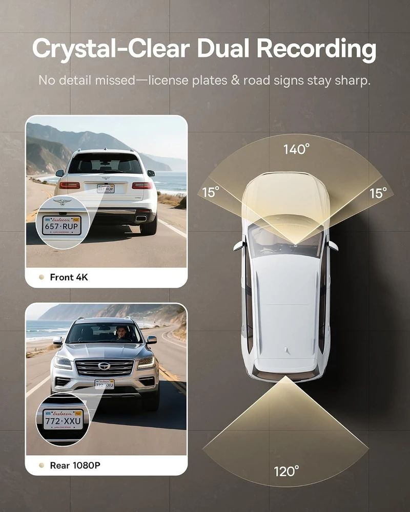 Baseus automobilinis vaizdo registratorius VD1 PRO su priekine 4K ir galine 1080p kamera