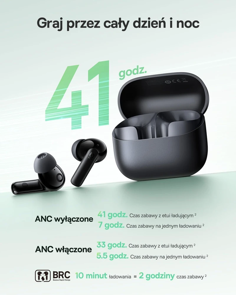 Baseus belaidės į ausis įdedamos Bluetooth ausinės su ANC, 4 mikrofonais ir IP55 A00107