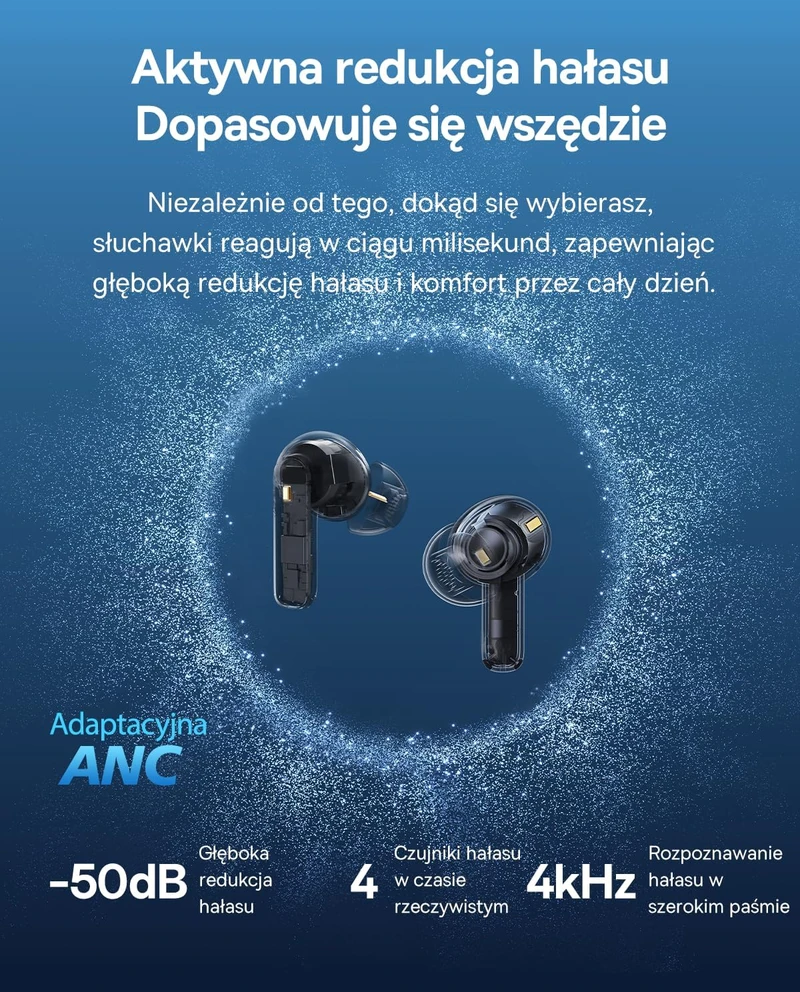 Baseus belaidės į ausis įstatomos ausinės su ANC, Hi-Res, Bluetooth 6.0, Bass EP10 Pro