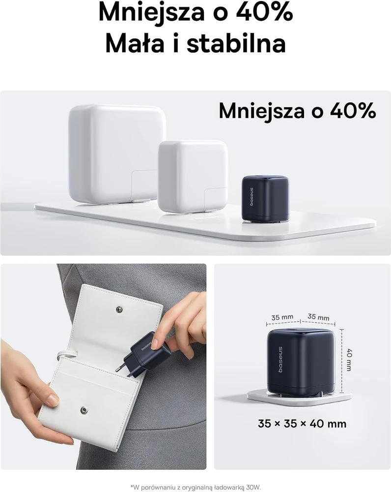 Baseus GaN USB-C tinklo įkroviklis 45 W su 1 m USB-C laidu, PD ir PPS