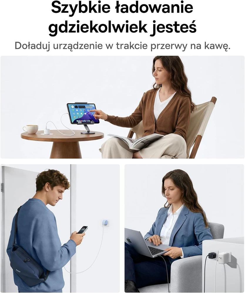 Baseus GaN USB-C tinklo įkroviklis 45 W su 1 m USB-C laidu, PD ir PPS