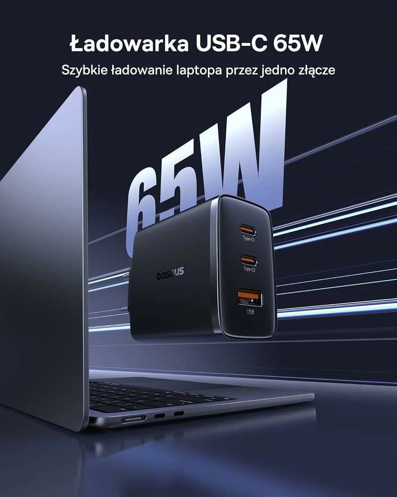 Sieninis įkroviklis Baseus OS-Cube Pro 2xUSB-C + USB, 65W (baltas)