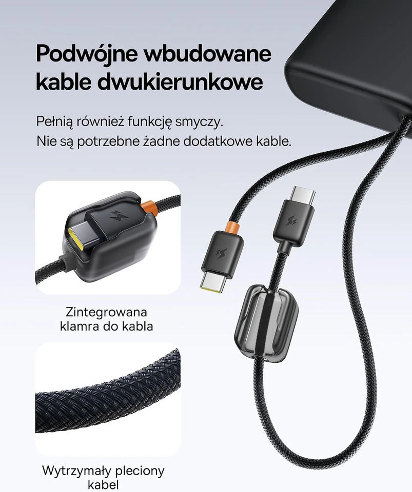 Baseus išorinė baterija 25000 mAh 145 W su 2 integruotais USB-C laidais E0028H