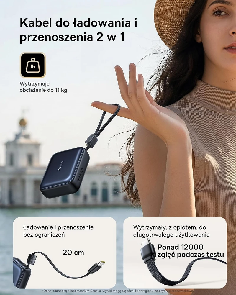 Baseus išorinė baterija AC22 Mini 20000 mAh 45 W PD su integruotu USB-C laidu E00294