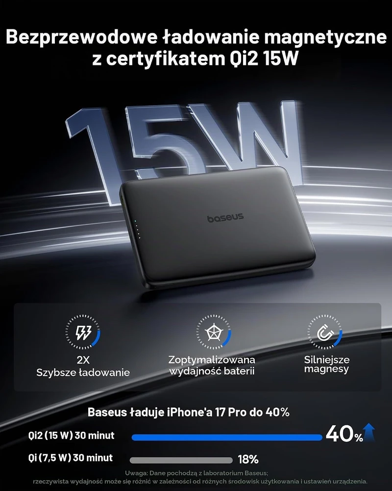 Baseus magnetinė išorinė baterija 10000 mAh, Qi2 15 W, USB-C 27 W PPKPC-1027G