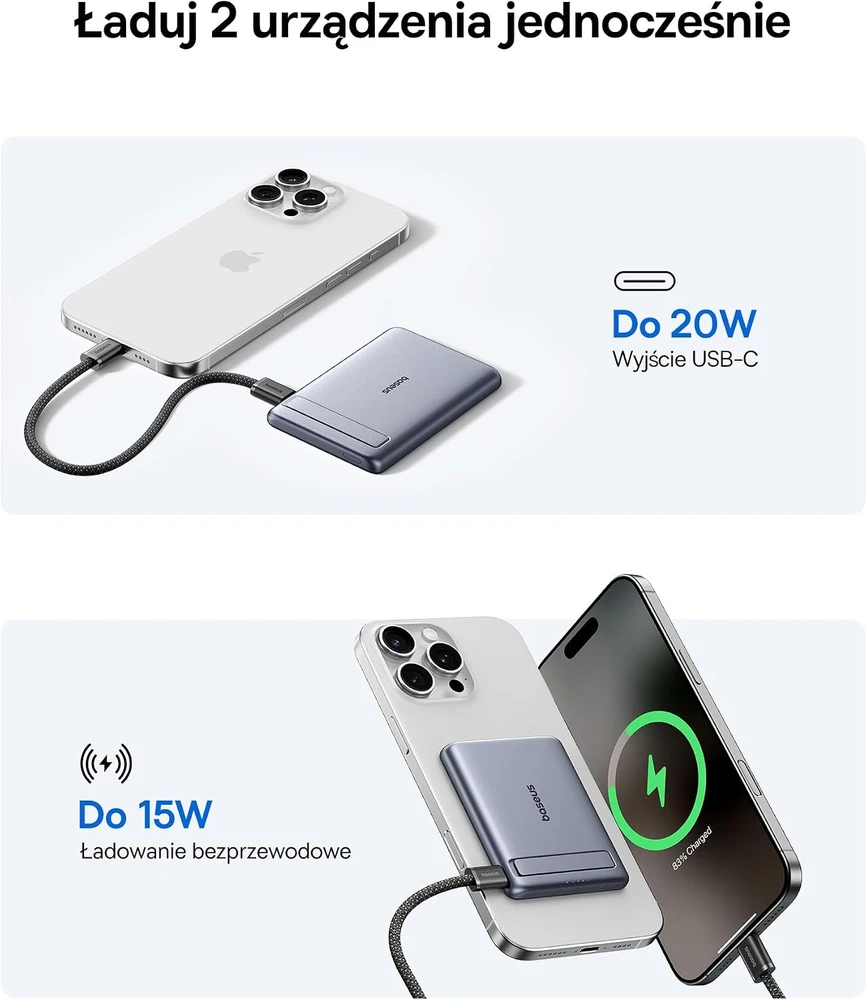 Baseus magnetinis belaidis powerbankas Qi2 5000 mAh, 15 W, PD 20 W PPKPC-0520S