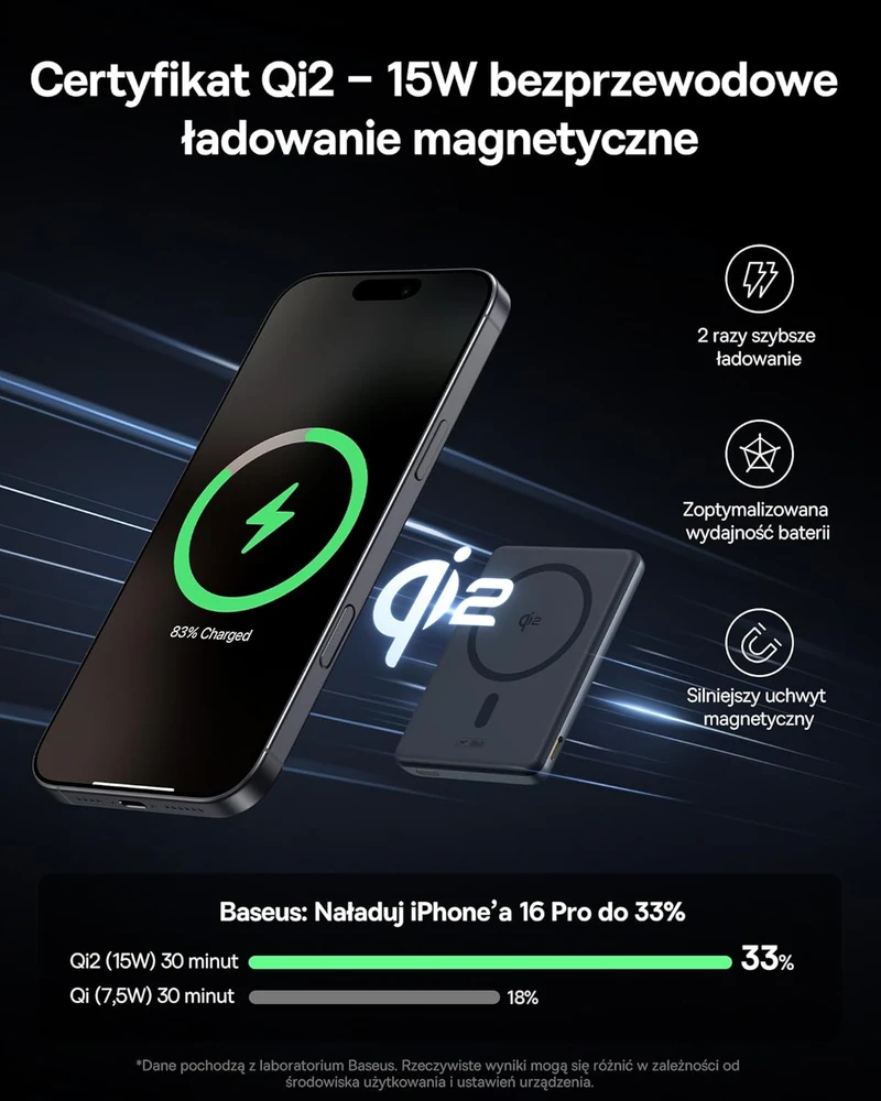 Baseus magnetinis belaidis powerbankas Qi2 5000 mAh, 15 W, PD 20 W PPKPC-0520S