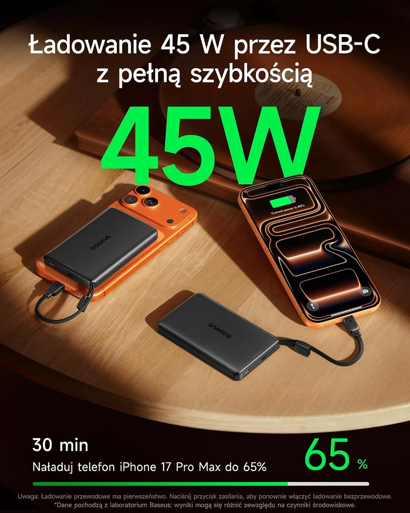 Baseus magnetinis išorinis akumuliatorius 10000 mAh, Qi2.2 25 W, PD 45 W, E00290
